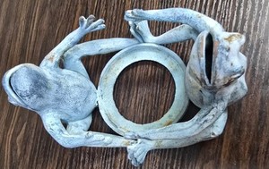 Cast Iron Double Frog Plant Holder Candle Holder Vintage Rustic Amphibians 