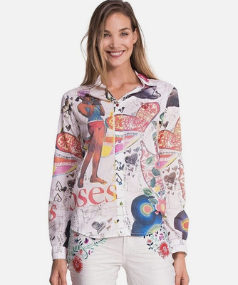 DESIGUAL Vintage Photography Floral Love  Button Down Shirt Size Small