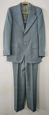 Vintage  70 s Phoenix Suit Teal 2 Piece Suit  Size 38 Pants 32X32