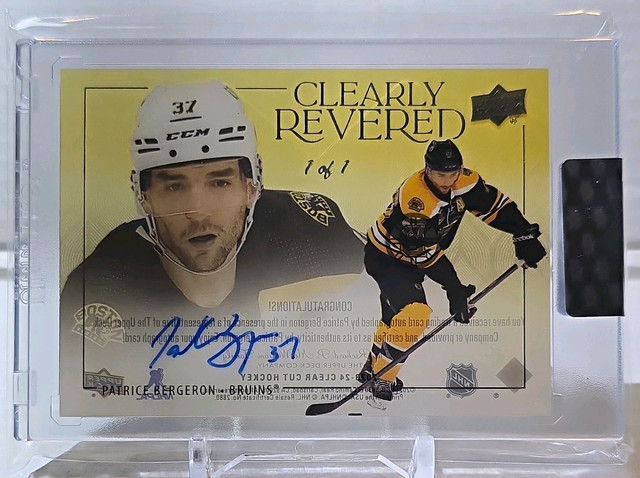 Upper Deck 2023-24 Clear Cut Clearly Revered Patrice Bergeron Auto 1/1 CR-PB HoF