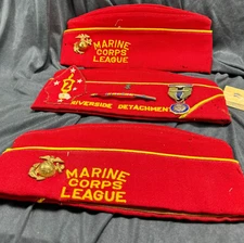 Vintage Marine Corp Cap Red  Wool Garrison Hat Eagle pins patches Riverside 3
