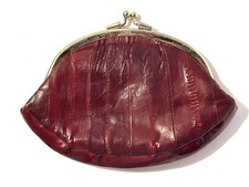 Vintage 1990s Lee Sands Burgundy Eel Skin Coin Purse Wallet 2 Compartments