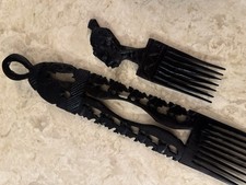 Vintage African Tribal Hair Comb Wooden Hand Carved Head Top Hair Pick