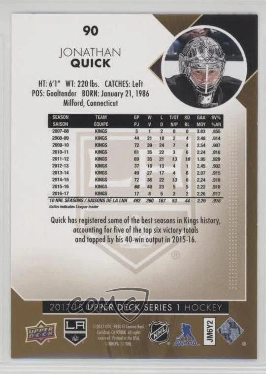 2017-18 Upper Deck High Gloss /10 Jonathan Quick #90 - Image 2 of 2