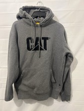 Vintage Y2K CAT Caterpillar Hoodie Medium Gray 2000s Embroidered Logo Work Wear