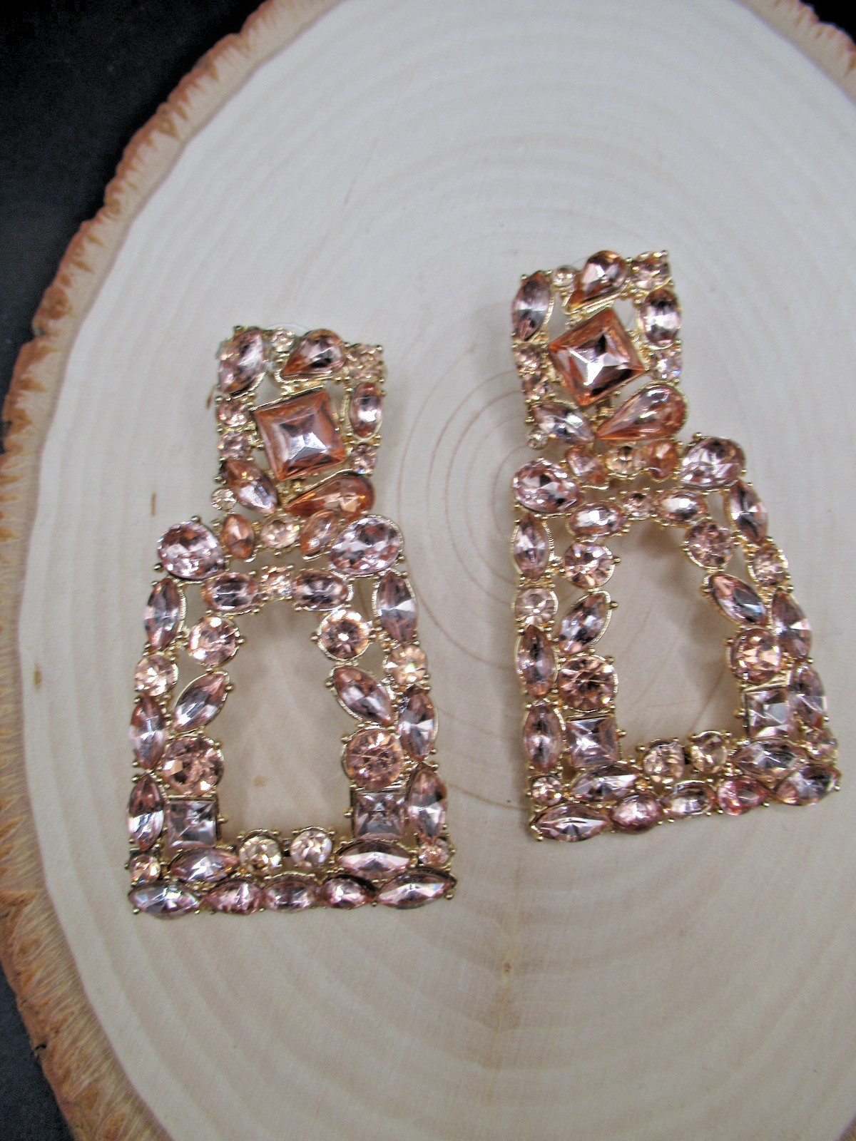 Soft Pink Rhinestone dangling dramatic pierced ea… - image 1