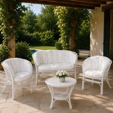 Salon De Jardin Bahama Blanc En Bambou Avec Des Coussins Blancs