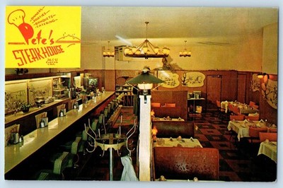 1960 Eureka California Postcard Petes Steak House 316 Street Restaurant Interior