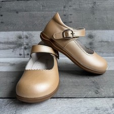 L'Amour Girls Gold Leather Scalloped Mary Jane Dress Shoes H501 Size 10