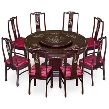 US Seller - Dark Cherry Rosewood Mother of Pearl Inlay Oriental Round Dining Set
