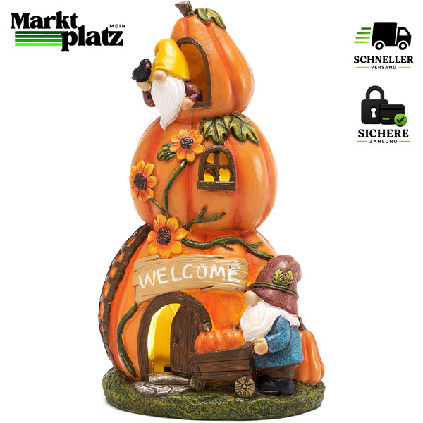 Herbstdeko Wichtel KüRbishaus Solar 17Cm FüR DraußEn Garten Deko-image