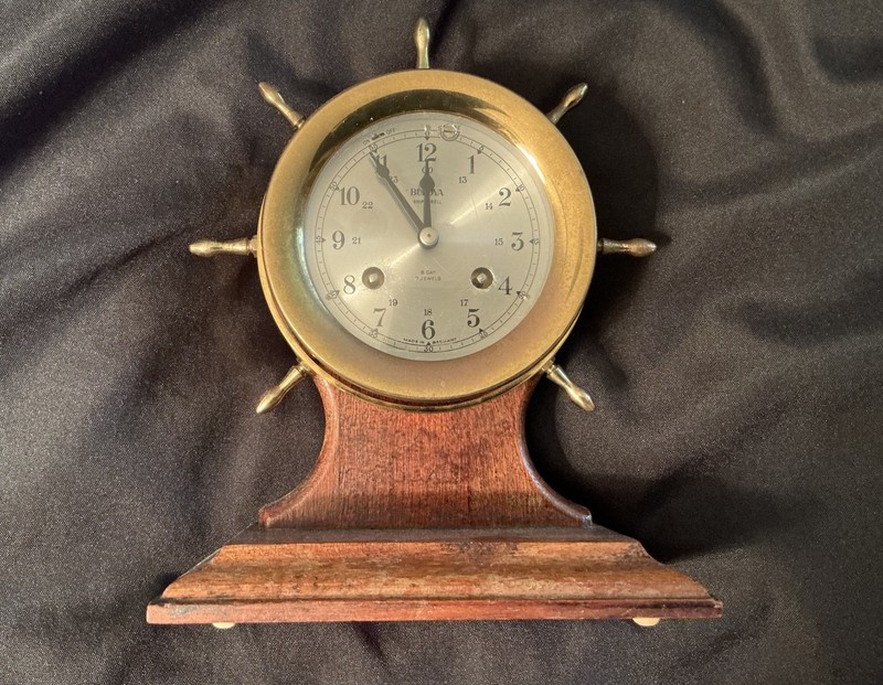 Vtg Bulova 8 Day Ship’s Bell Clock Brass Runs But Not Accurate Estate Fresh