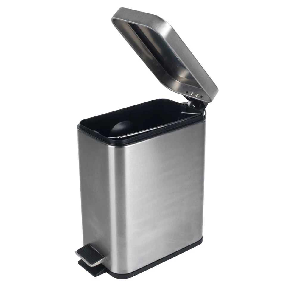 Beldray Bathroom Pedal Bin 5L Capacity Rectangle Soft Close Stainless Steel