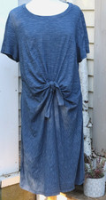 Talbots Plus Size Blue Stripe Cinch Front Tie Shortsleeve Knit T-Shirt Dress 2X