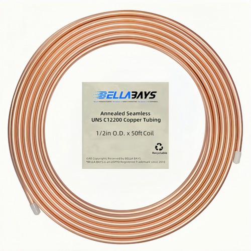 Copper Tubing 1/2 x 0.444 x 50 Ft, 99.9% C12200 B280 Refrigeration Tubing