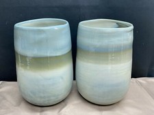 Set of 2 ~ Andromeda Marble "OCEAN TONES" India Vases ~ Approx 10 3/4" Tall