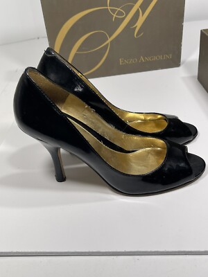 Enzo Angiolini Pump Heel Alda Patent Leather Black Peep Toe Shoes Sz 7 M W/  Box | eBay