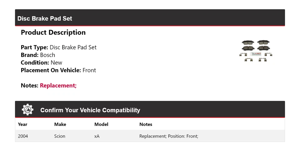 For 2004 Scion xA Bosch QuietCast Ceramic Brake Pads Front - Image 2 of 4