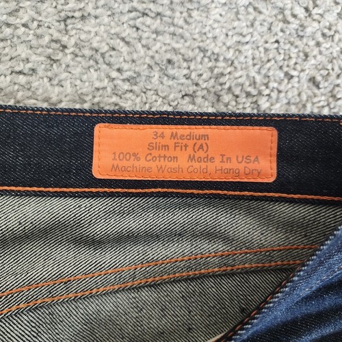 Jean Shop Jeans Mens 34x32 Blue Denim Selvedge Slim Fit A Medium Made In USA - Picture 6 of 16