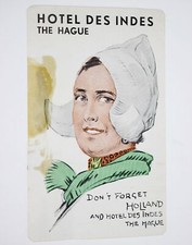 1950s Luggage Label HOTEL DES INDES The Hague Holland Travel Design Colorful