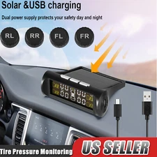 Wireless Solar TPMS LCD Car Tire Pressure Monitoring System W/4 External Sensors