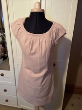 OASIS Ladies Shift Dress Size 12 Light Beige Wool Blend Cap Sleeve Short Lined