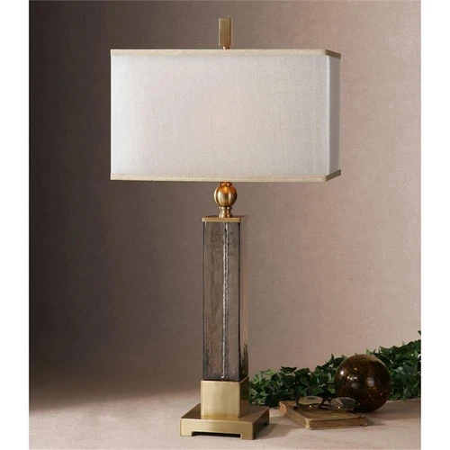 Uttermost Caecilia Metal Fabric and Amber Glass Table Lamp in Ivory - Picture 3 of 4