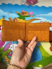 TAN Genuine Ostrich Skin Leather Wallet Men's Bifold Real