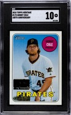 Pop 1 SGC 10 Gerrit Cole 2018 Topps Heritage #175 100th Anniversary SSP /25 