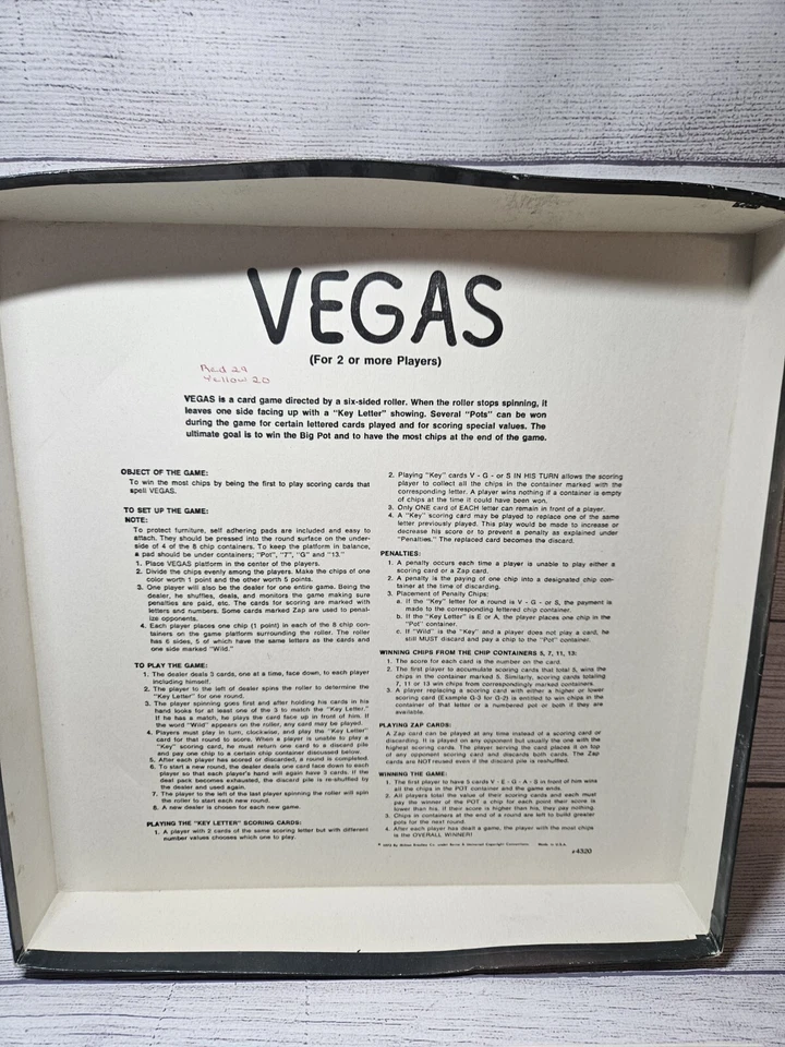 Vtg VEGAS Boardgame-A Family Game of Skill & Luck-1973 Milton Bradley COMPLETE! - Image 4 of 4