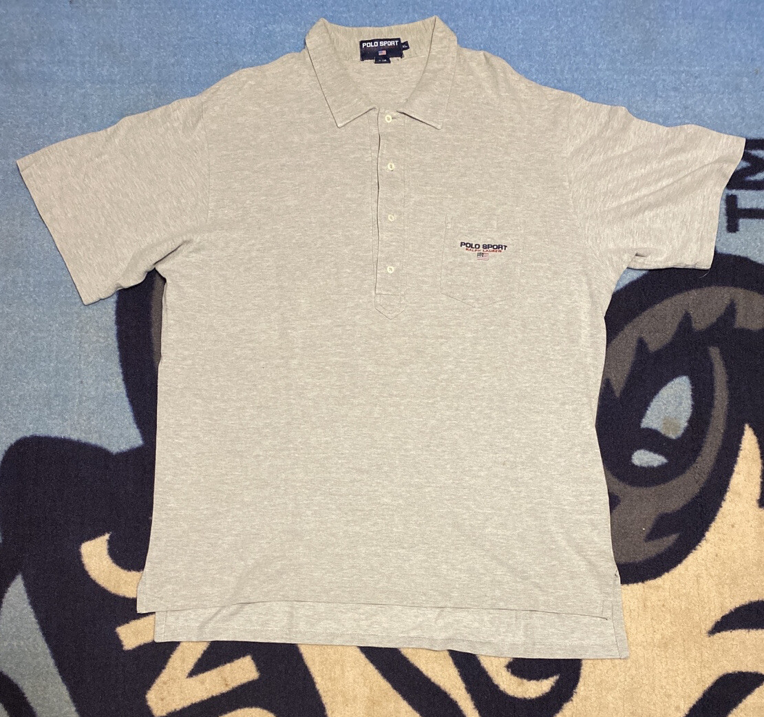 RARE POLO SPORT RALPH LAUREN 30+ YRS OLD Wearable Vintage Gray Flag Shirt Men XL