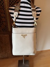 PRADA Schultertasche 1BE066 Leder grau beige ...