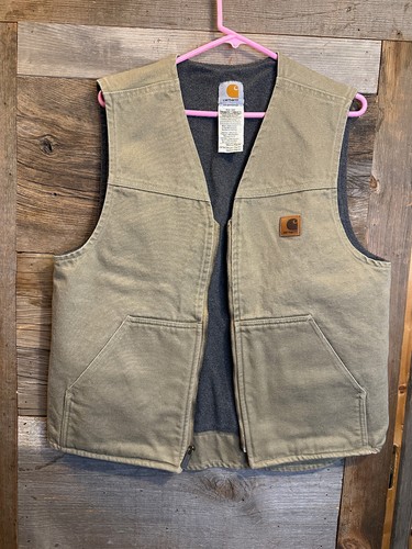 Carhartt V19 Tan Rugged Vest Mens medium fleece Lined Full Zip