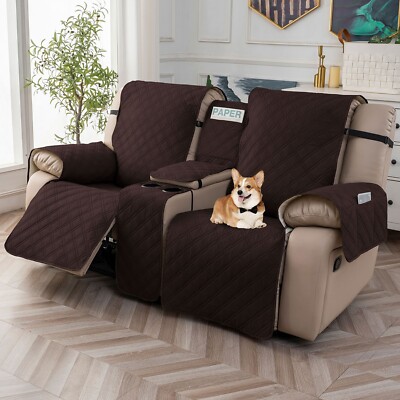 100% waterproof recliner cover double with center console, strap design，