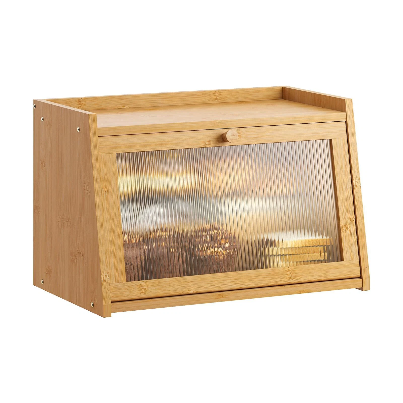 Large Wooden Bamboo Bread Box Kitchen Countertop Storage for Bread Coffee Spice