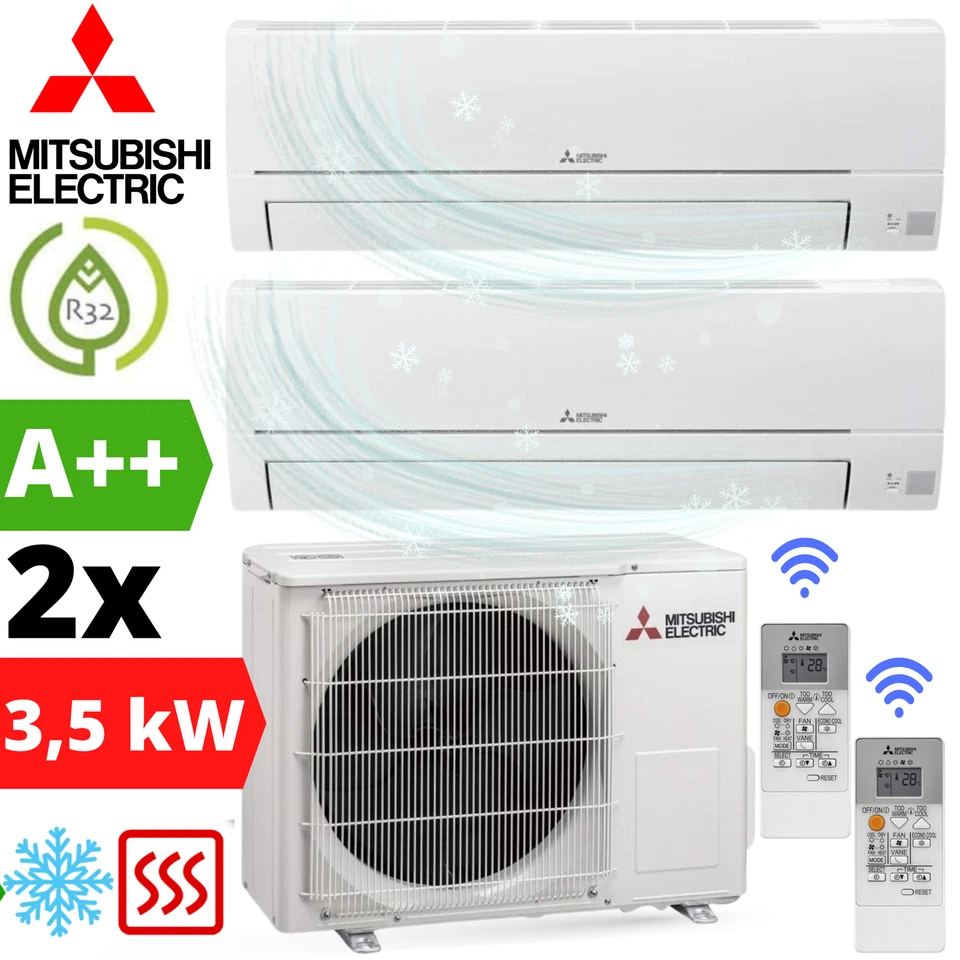 Mitsubishi Multisplit Klimaanlage 2x MSZ-HR35VF 3,5 kW + MXZ-2HA50VF Klimagerät