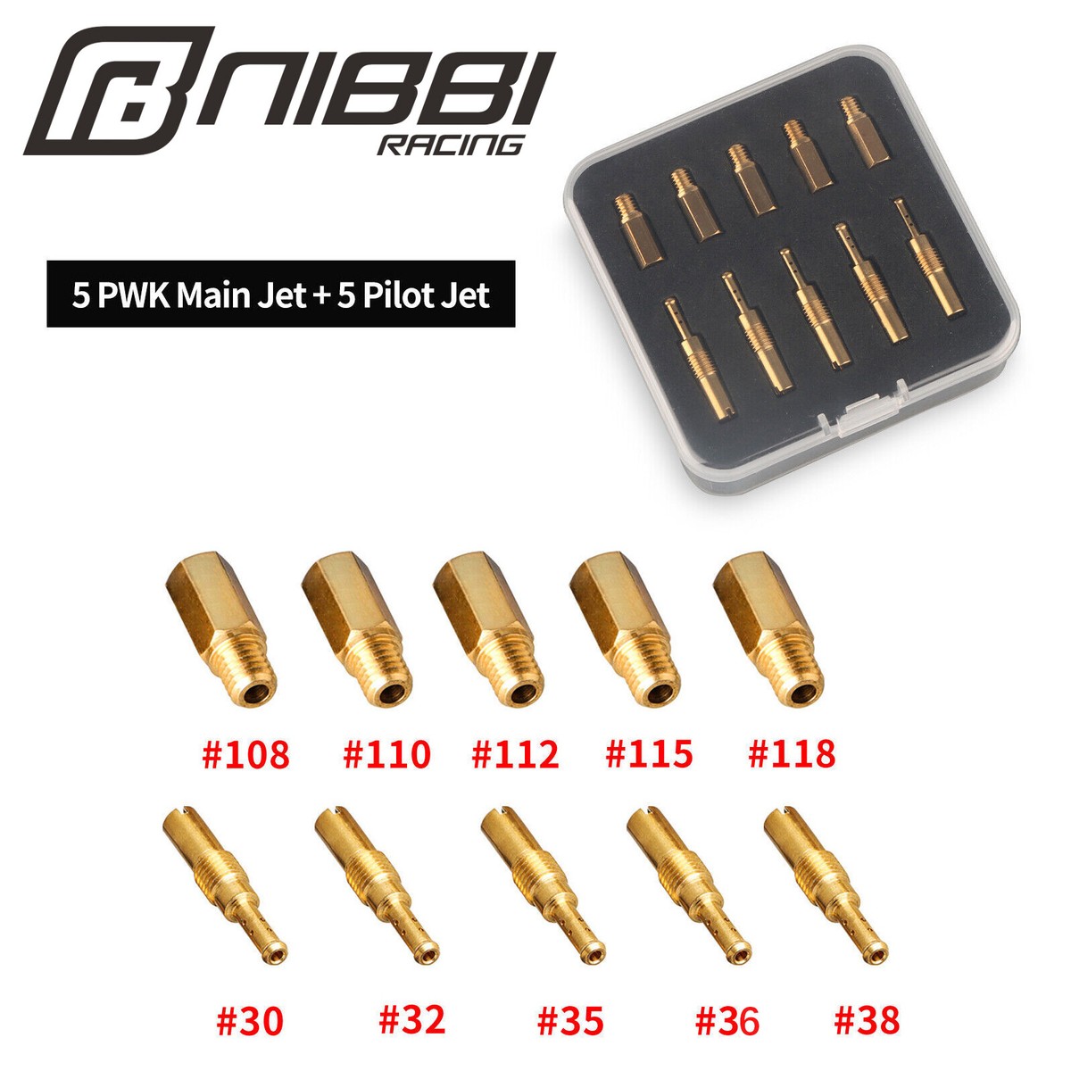 NIBBI 5 PWK Main Jet #108-118 + 5 Pilot Jet #30-37 For Keihin