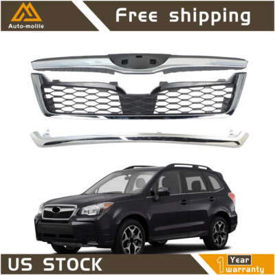 Front Upper Bumper Grille Assembly Chrome Grill For 2014-2018 Subaru Forester