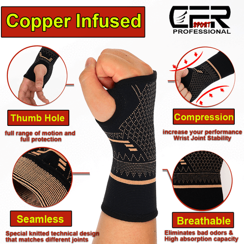 Copper Wrist Hand Support Brace Splint Carpal Tunnel Sprain Arthritis Sports SML - Picture 3 of 14