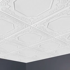 Ceiling Tiles, Foam, Decorative 20" x 20", Glue Up, LISBONA White
