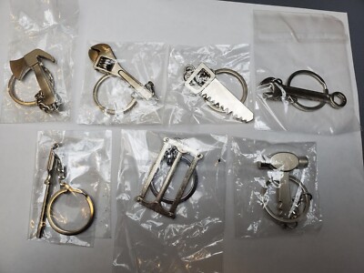 Mini Metal Tools Set 7 Different Metal Keychains. Brand New in Sealed Packages.