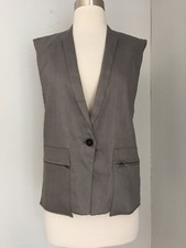 HELMUT LANG GRAY GLOSSY LINEN TWILL VARNISH VEST SIZE S $395 MADE IN USA