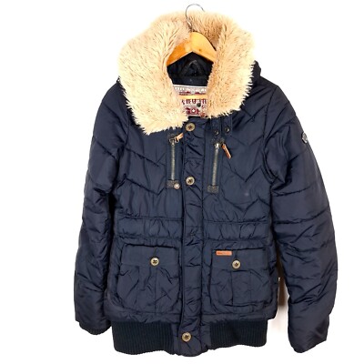KHUJO Women's Parka Jacket Size M Insulated Blue Hooded Pockets