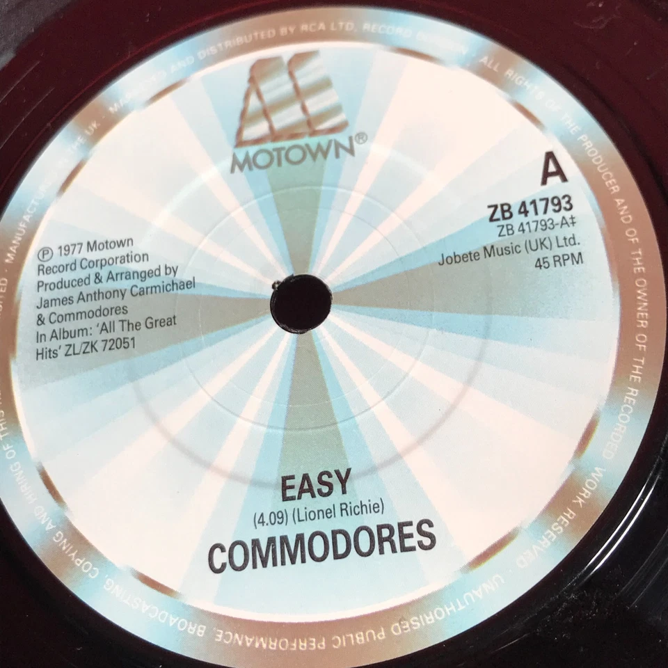 THE COMMODORES Easy 1988 UK 7" vinyl single 45 LIONEL RICHIE Machine Gun 45 - Image 3 of 4