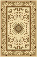 Ivory Scrolls Vines Bordered Medallion Area Rug 1419 - Aprx 7' 9" x 11' 6"