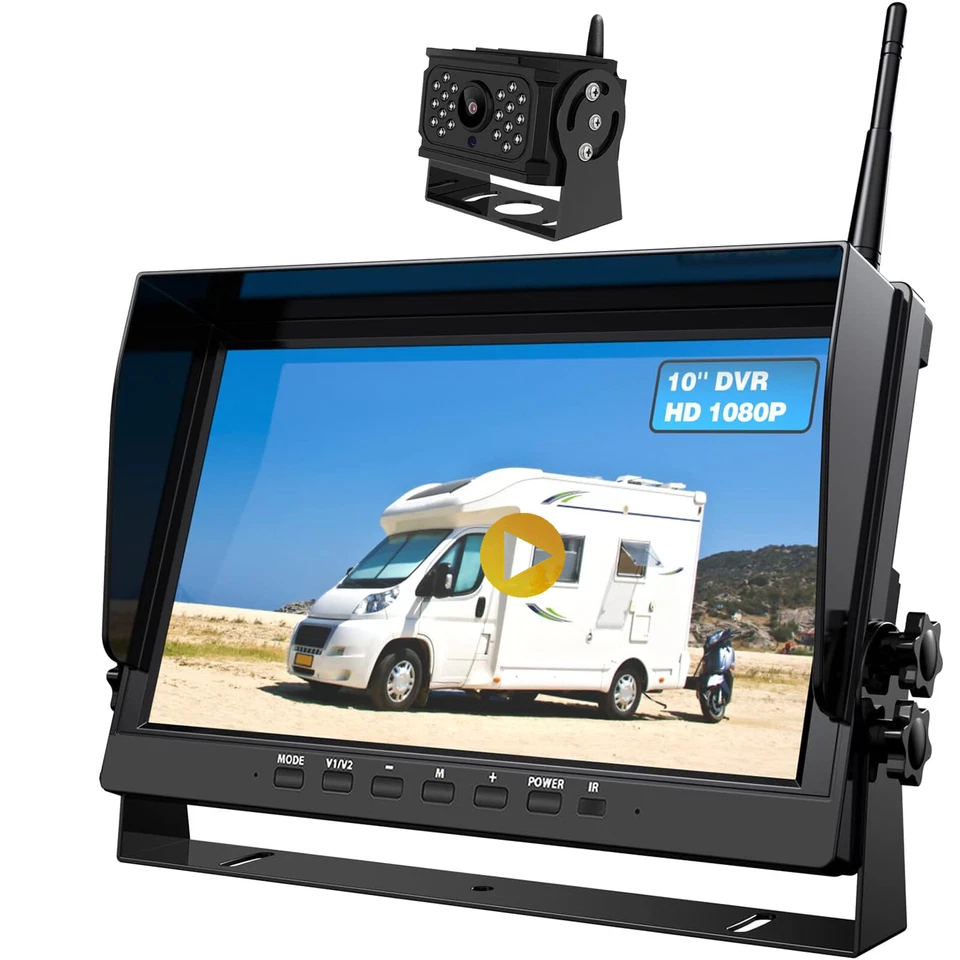 10.1" 1080P Wireless Rear Side Backup Camera DVR Quad Split Monitor for RV/Truck - Image 4 of 4
