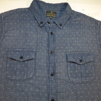 UNITED BY BLUE BUTTON FRONT Short Sleeve Layered SHIRT Mens XL Blue Polka Dots