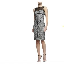 Halston Heritage Sleeveless Lace Dress Shell Black Nude Mesh Sz XS NWT