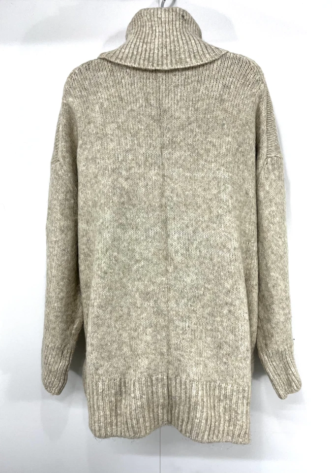 H&M Oatmeal ALPACA Blend Relaxed Fit Women's Chunky Roll Neck Jumper UK 16 18 XL - Image 3 of 4