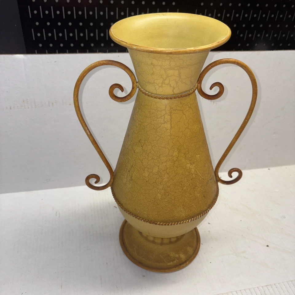 Винтажная ваза с цветным петухом на тему страны 16 дюймов желтая курица металл/олово - Изображение 4 из 4